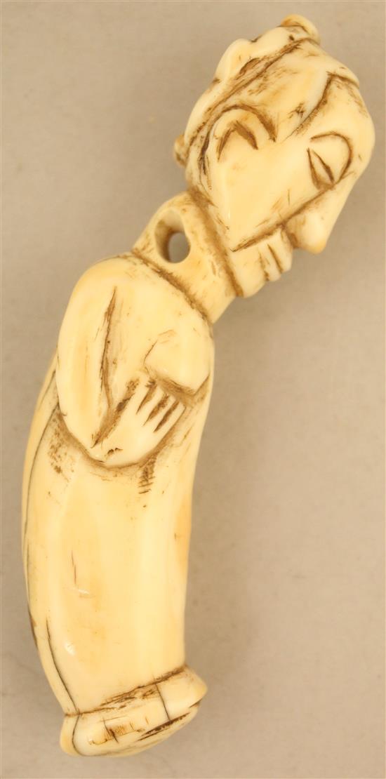 A 19th century African Luba ivory pendant carving, 4.5in.